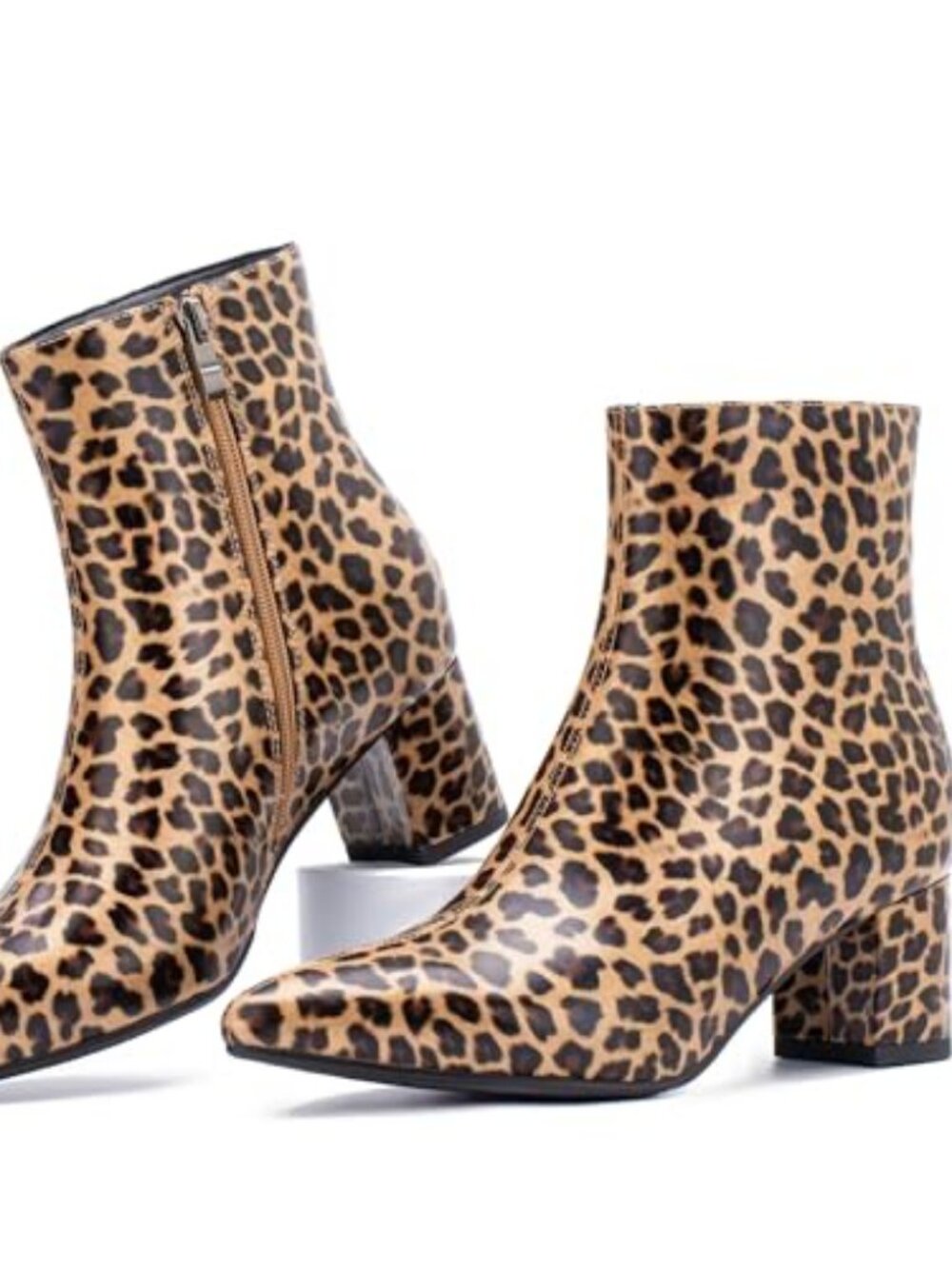 Booties for Women Pointed Toe Ankle Boot Chunky Block Low Heel Boot
